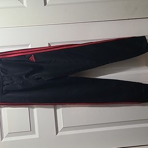 Adidas boys large tapered joggers black and red triple stripe pants